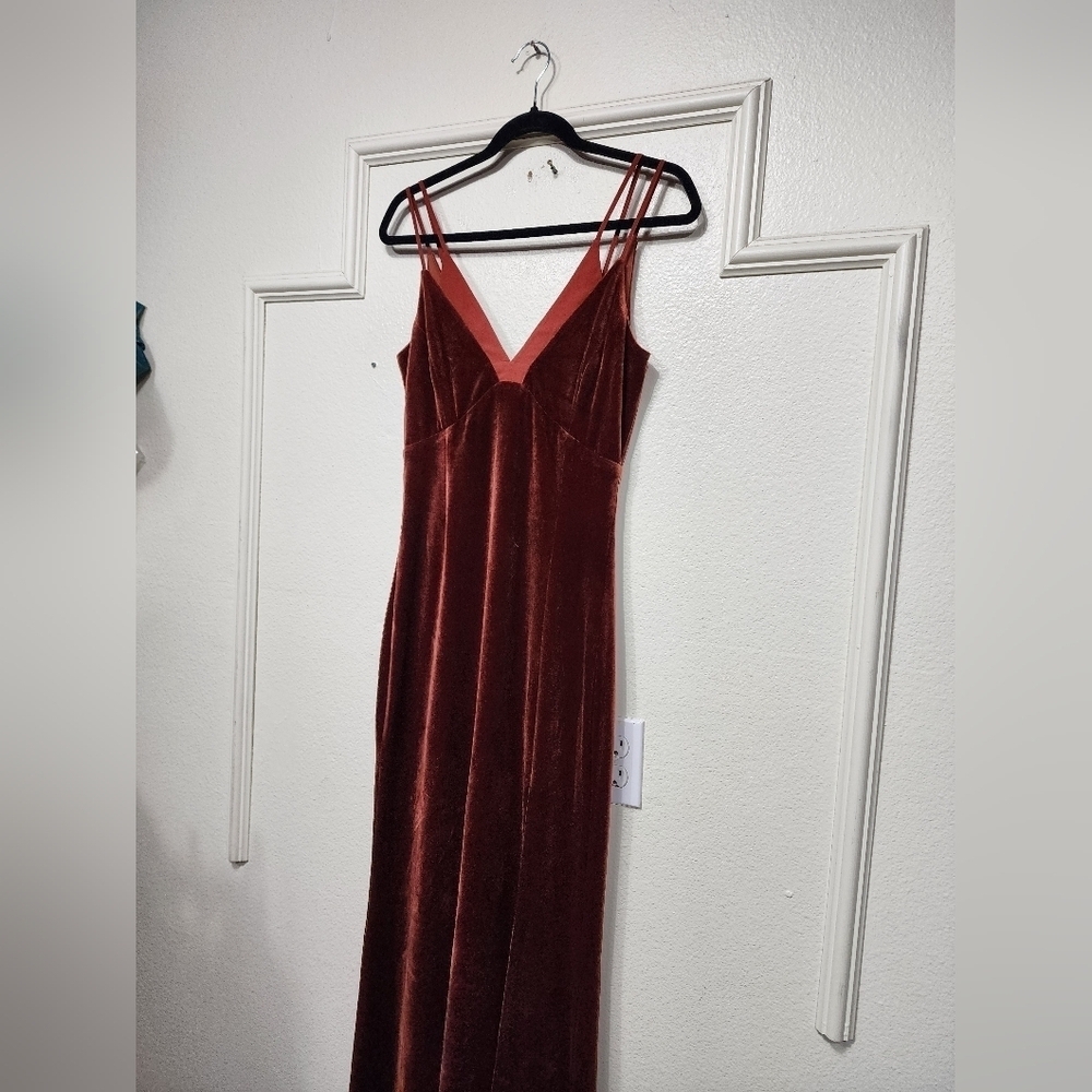 Lulus Immensely Glam Rust Velvet Backless Maxi Dress S Wedding Party Prom Formal - Picture 7 of 9